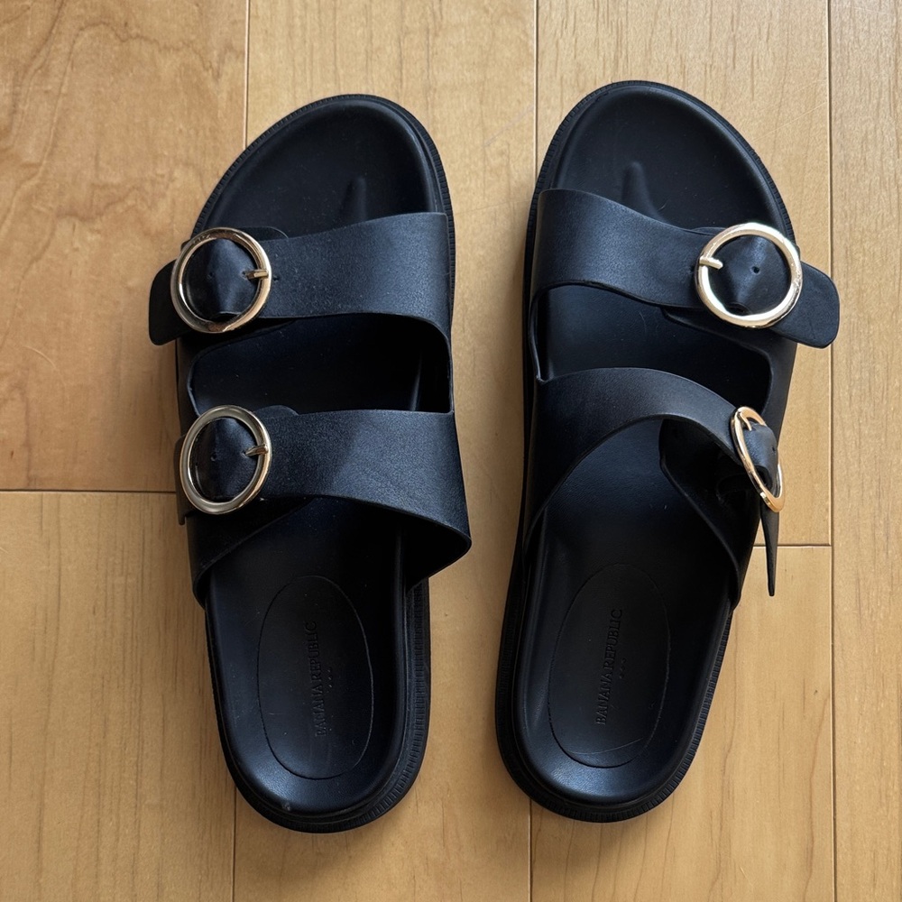 Banana Republic Slide Sandals with Gold Buckles